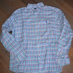 Ralph Lauren XL Plaid Button Down Classic Shirt Polo Pony Pink Mint Blue T31